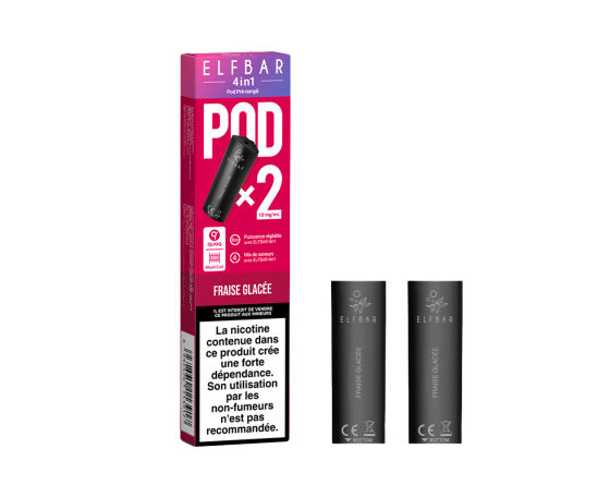 Boîtes 2 pods Elfbar 4en1 Fraise ice 10MG